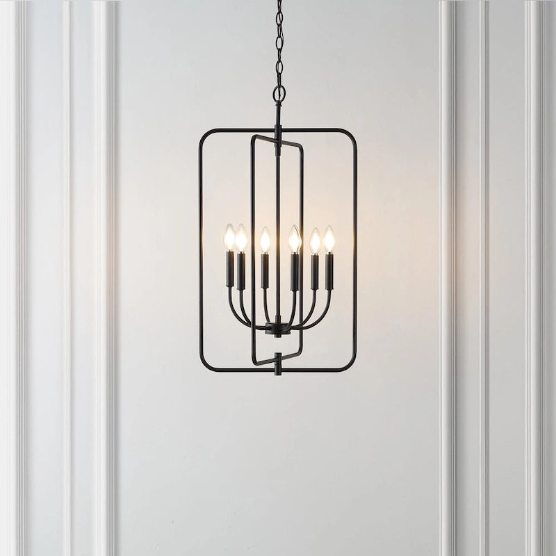 SAFAVIEH Lighting Noelline 6-Light Adjustable Pendant Chandelier (LED Bulbs Included) - Black - 17Wx15Dx95H