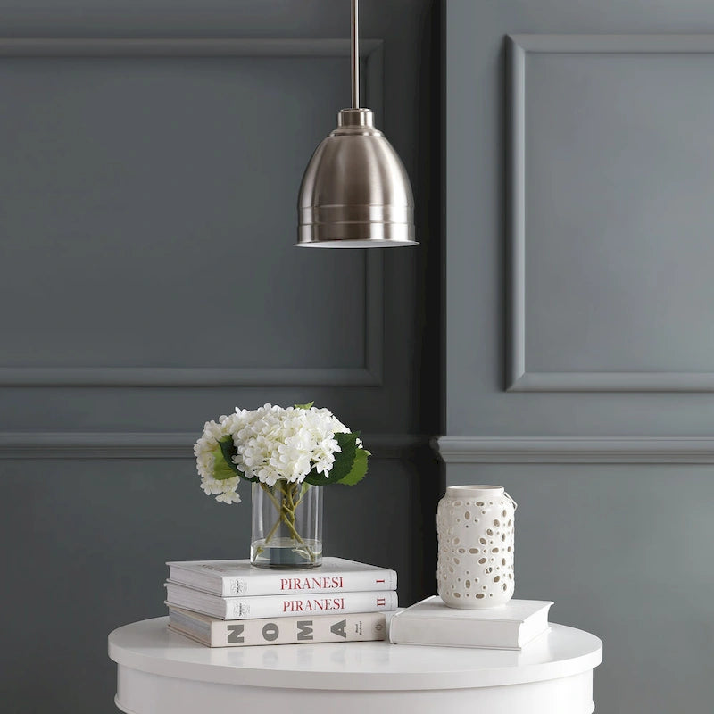 SAFAVIEH Lighting Synnove Adjustable 1-Light Led Nickle Pendant - 8.12 x8.12 x16.5-46.5  - Nickel - 8Wx8Dx47H