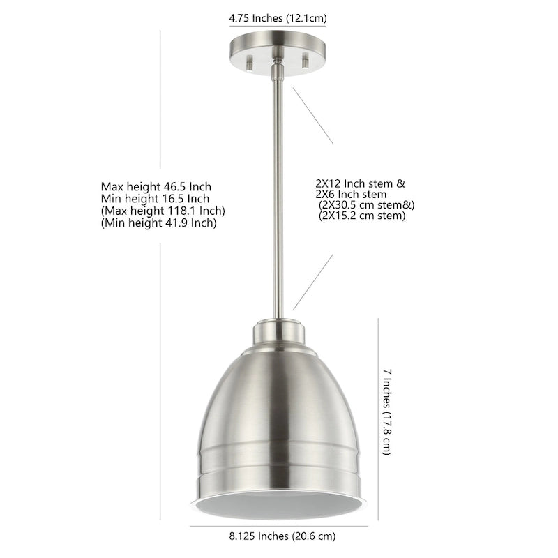 SAFAVIEH Lighting Synnove Adjustable 1-Light Led Nickle Pendant - 8.12 x8.12 x16.5-46.5  - Nickel - 8Wx8Dx47H