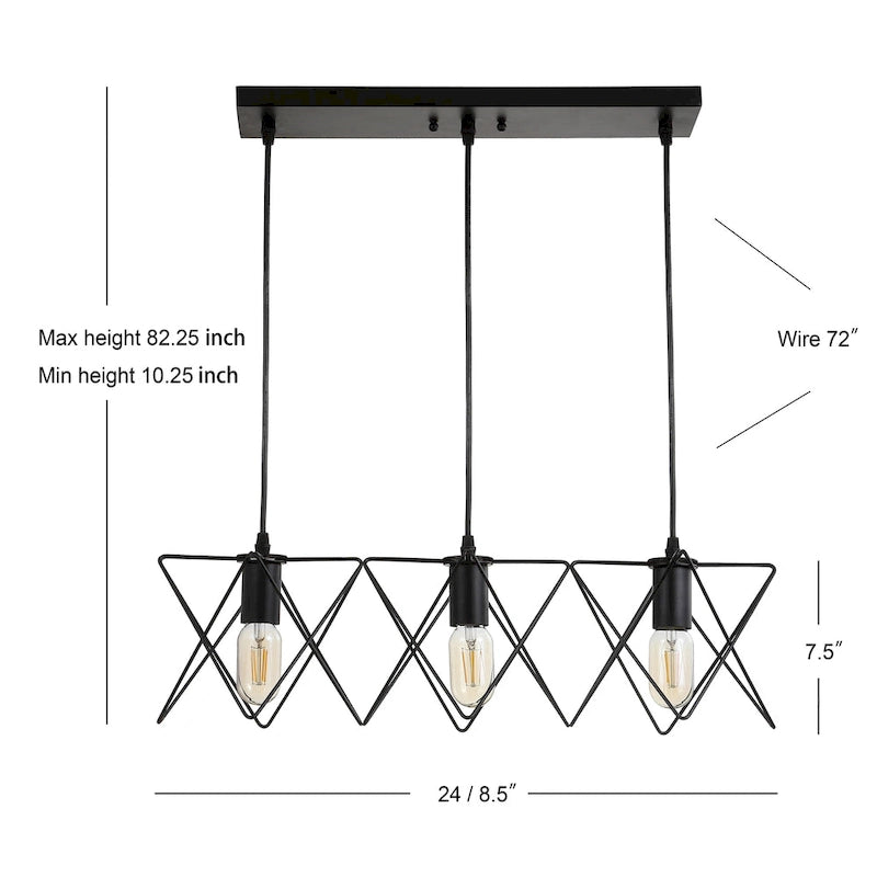 SAFAVIEH Lighting Cyndie Adjustable 3-Light Led Black Pendant - 24 x8.5 x10.3-82.3  - 24Wx9Dx82H