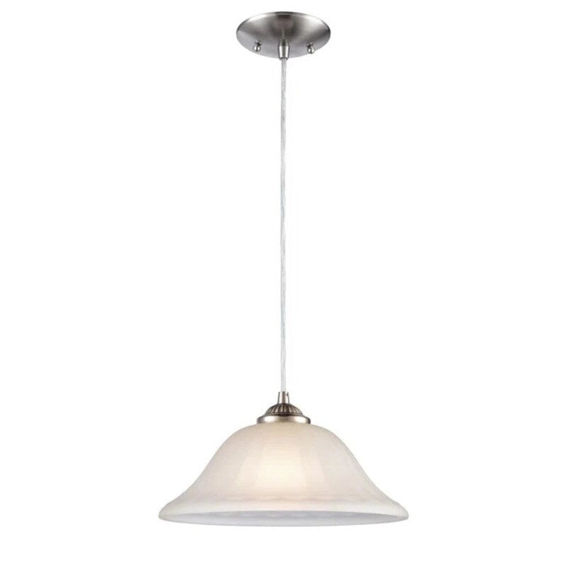 1 Light Pendant in Satin Nickel with Etched Glass