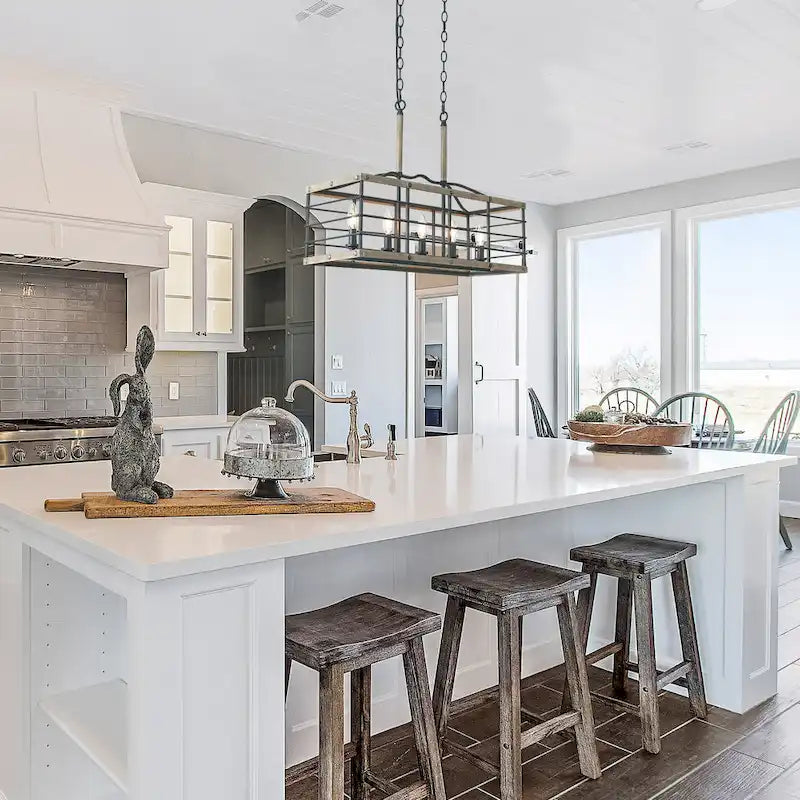 Farmhouse 5-Light Wood Grain Chandelier Kitchen Island Lights - L26 XW10.2 XH19.7