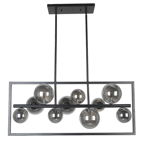10 Light Halogen Horizontal Pendant Matte Black with Smoked Glass
