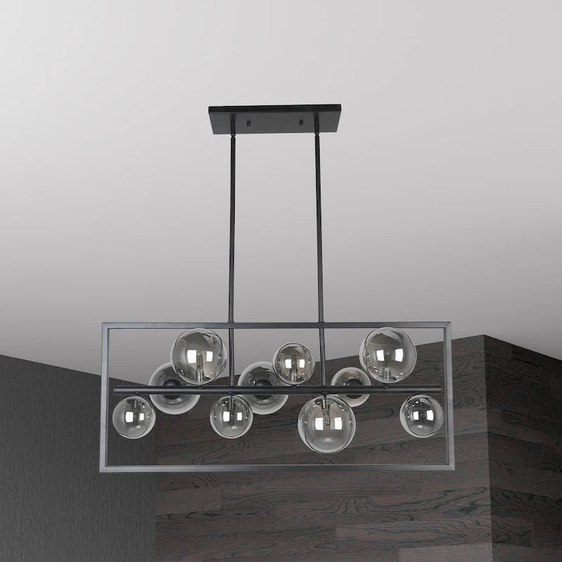 10 Light Halogen Horizontal Pendant Matte Black with Smoked Glass