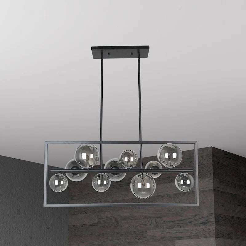 10 Light Halogen Horizontal Pendant Matte Black with Smoked Glass
