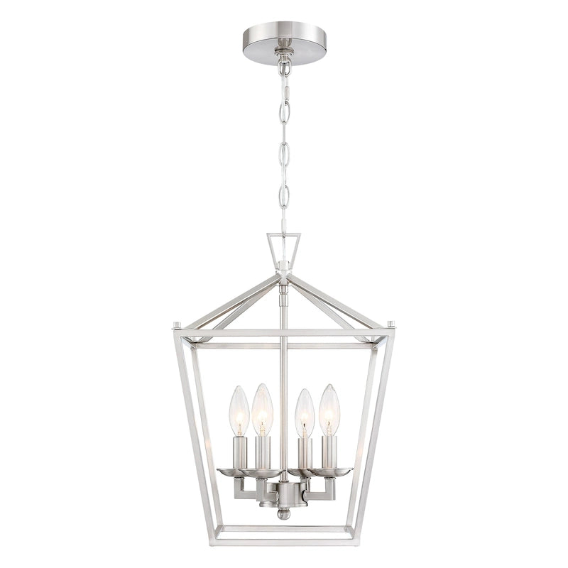 4-Light Geometric Cage Lantern Pendant Light with Brushed Nickle Finish - Middle