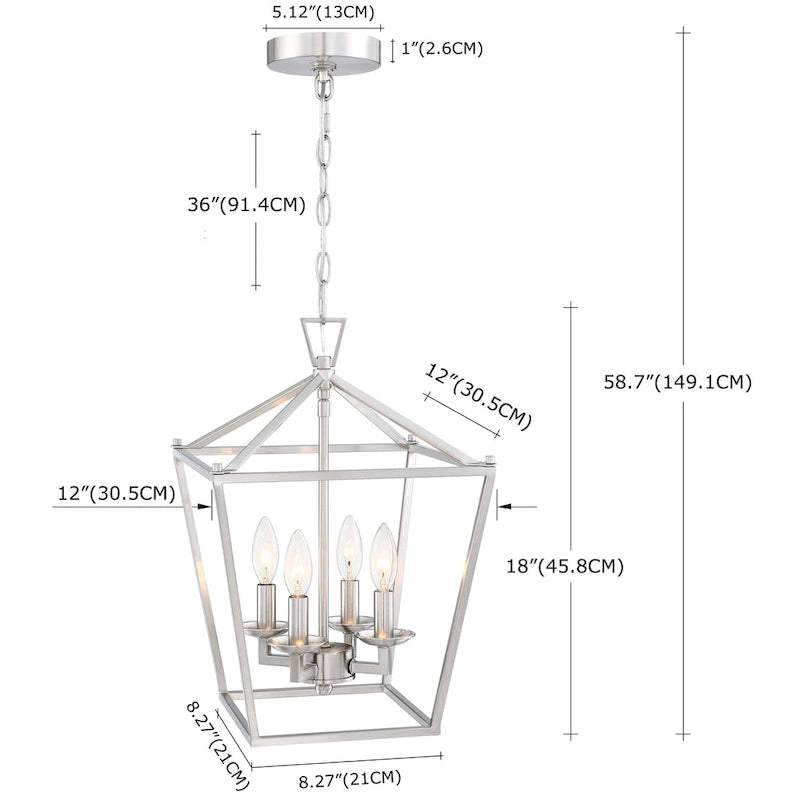 4-Light Geometric Cage Lantern Pendant Light with Brushed Nickle Finish - Middle