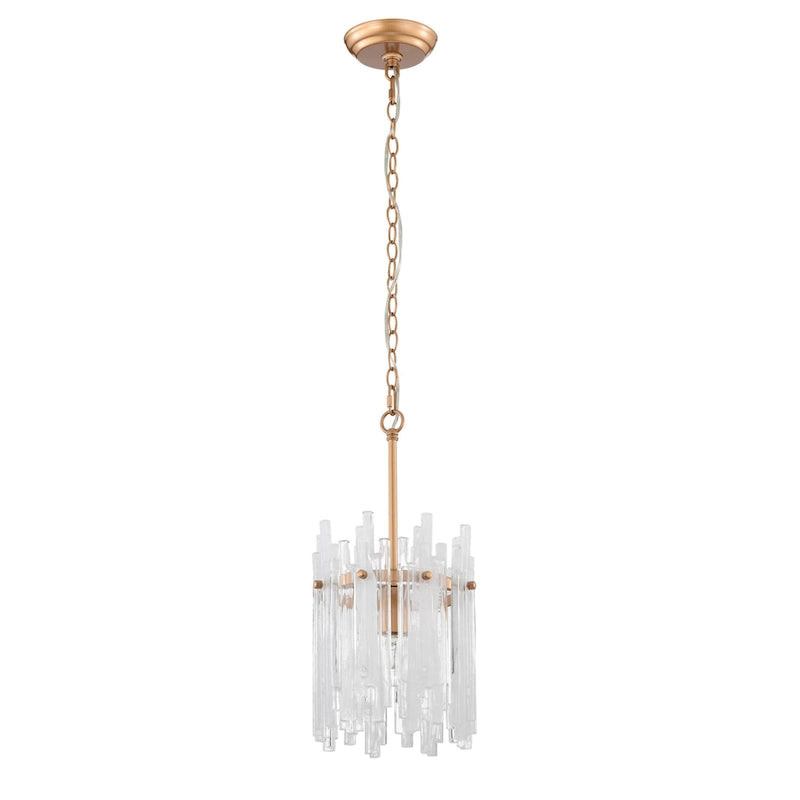 Casandra 1 Light Shiny Bronze Drum Pendant Chandelier with Clear Glass Bars - 8 inches in diameter x 17.9 inches H