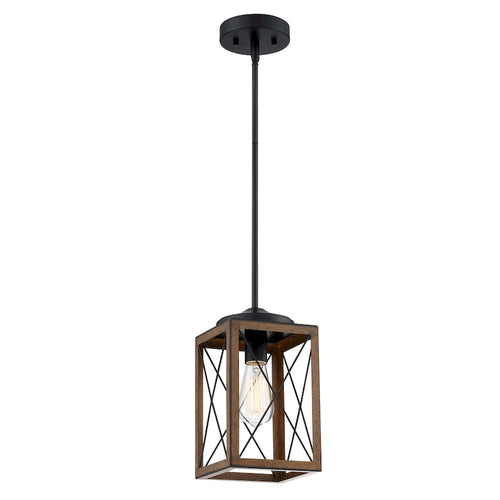 1-Light Cage Mini Pendant Light with Matte Black and Barnwood Accents