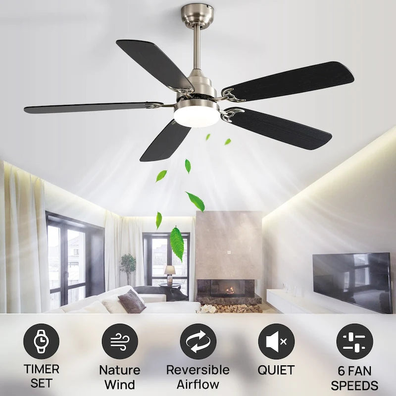 52 inch Ceiling Fan with Remote,Flush Mount and Downrd Mount,Dual Blade Finish,3CCT LED Light,Plywood Blades - 52 inches