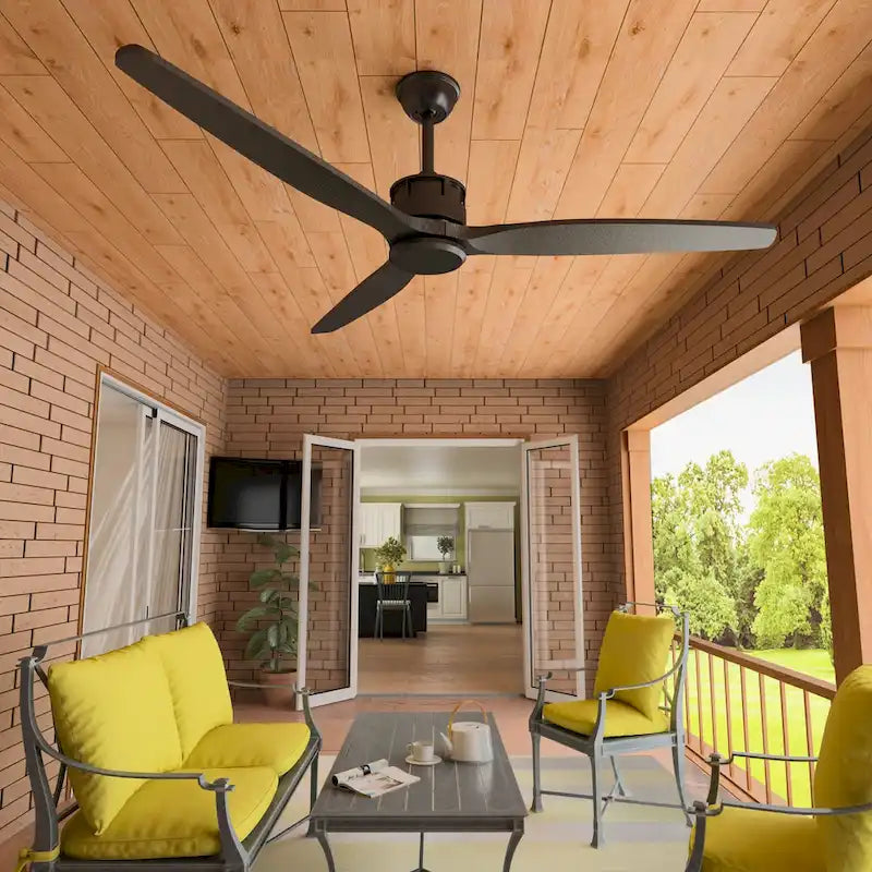 Ventilateur de plafond en bois avec éclairage, télécommande, moteur CC à 6 vitesses, 3 pales - 59