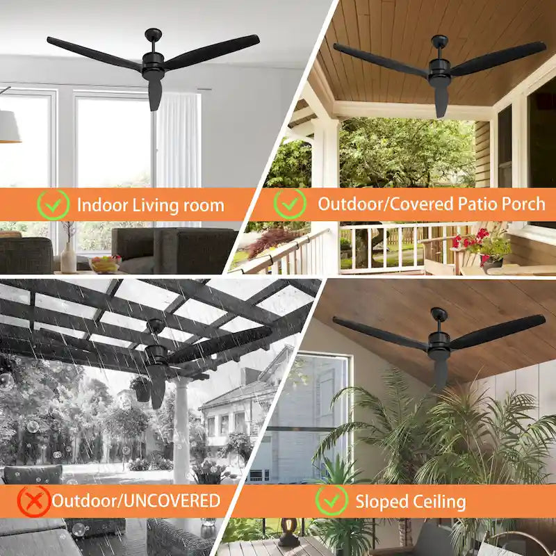 Wood Ceiling Fan with Lights Remote Control,6 Speed DC Motor,3 Blade - 59