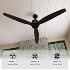 Ventilateur de plafond en bois avec éclairage, télécommande, moteur CC à 6 vitesses, 3 pales - 59