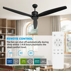 Ventilateur de plafond en bois avec éclairage, télécommande, moteur CC à 6 vitesses, 3 pales - 59