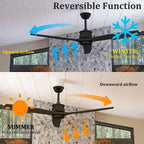Ventilateur de plafond en bois avec éclairage, télécommande, moteur CC à 6 vitesses, 3 pales - 59