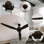 Ventilateur de plafond en bois avec éclairage, télécommande, moteur CC à 6 vitesses, 3 pales - 59