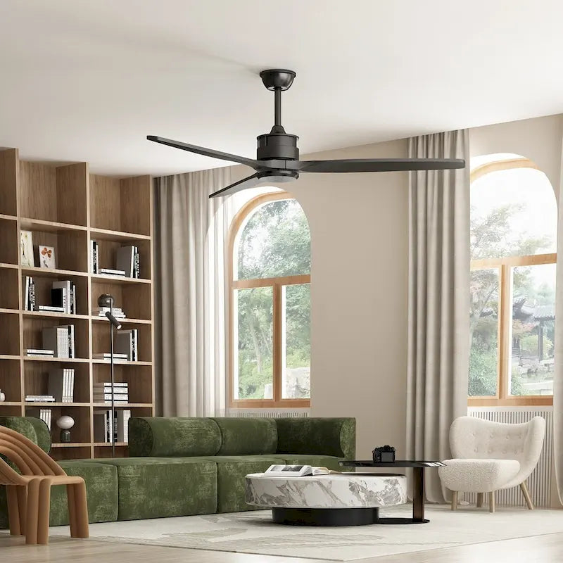 Ventilateur de plafond en bois avec éclairage, télécommande, moteur CC à 6 vitesses, 3 pales - 59