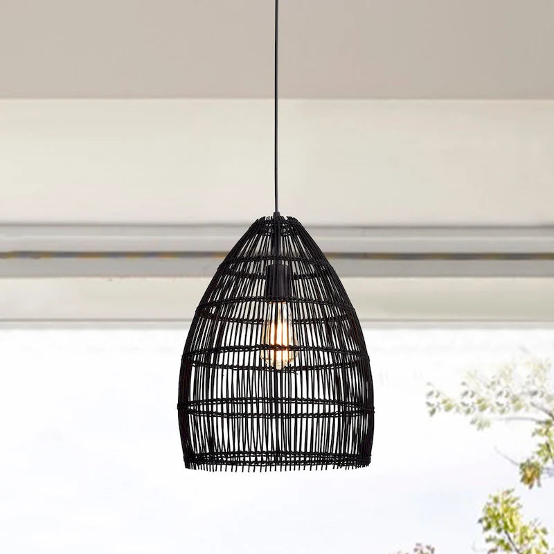 Naira Black 1-Light Rattan Cage Basket Pendant Light