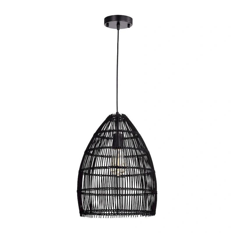 Naira Black 1-Light Rattan Cage Basket Pendant Light