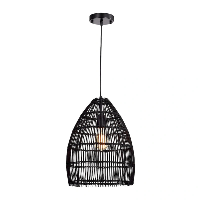 Naira Black 1-Light Rattan Cage Basket Pendant Light