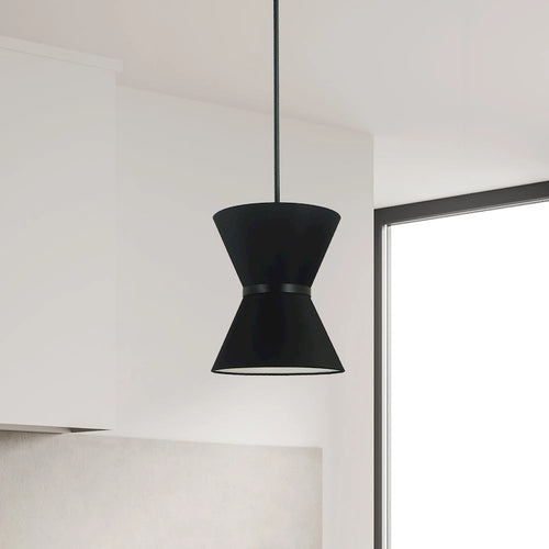 1 Light Incandescent Pendant, Matte Black with Black Shade