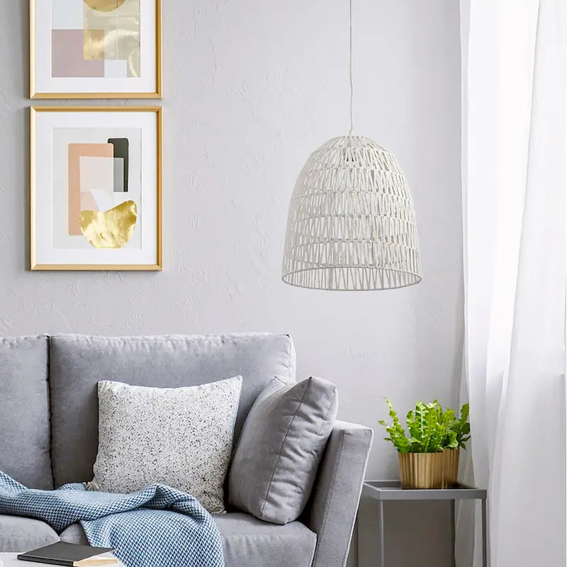 Penelope River of Goods White Woven Hemp Rope Dome Shade Pendant Light - 15  x 15  x 18/66