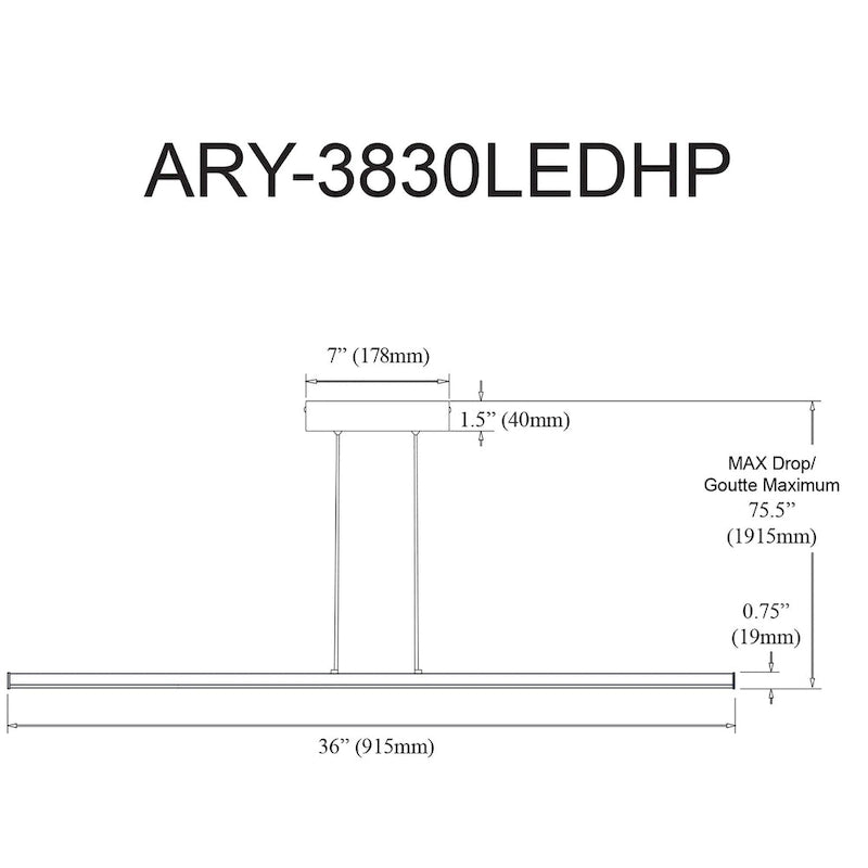 30W Horizontal Pendant, Matte Black with White Acrylic Diffuser