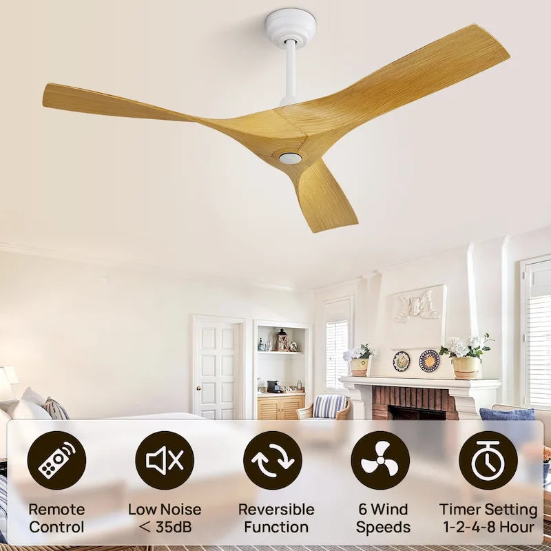 52 inch Modern Ceiling Fan without Lights, 3 Blades,Remote Control,Reversible Airflow - 52 inch
