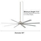 Ventilateur de plafond Minka Aire Xtreme H2O en nickel brossé, 8 pales, 84 pouces