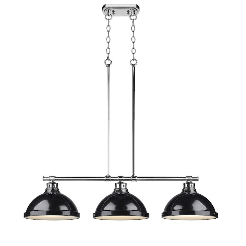 Golden Lighting Duncan Chrome with Black Shades 3-light Linear Pendant Light