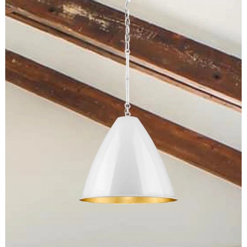 12 Inch Small Cone Pendant White and Gold