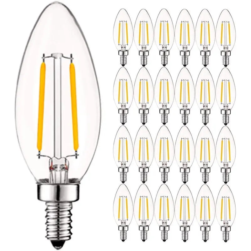 Luxrite 4W Vintage Candelabra LED Bulbs Dimmable, 400 Lumens, 40W Equivalent, Clear Glass, E12 Base (24 Pack)