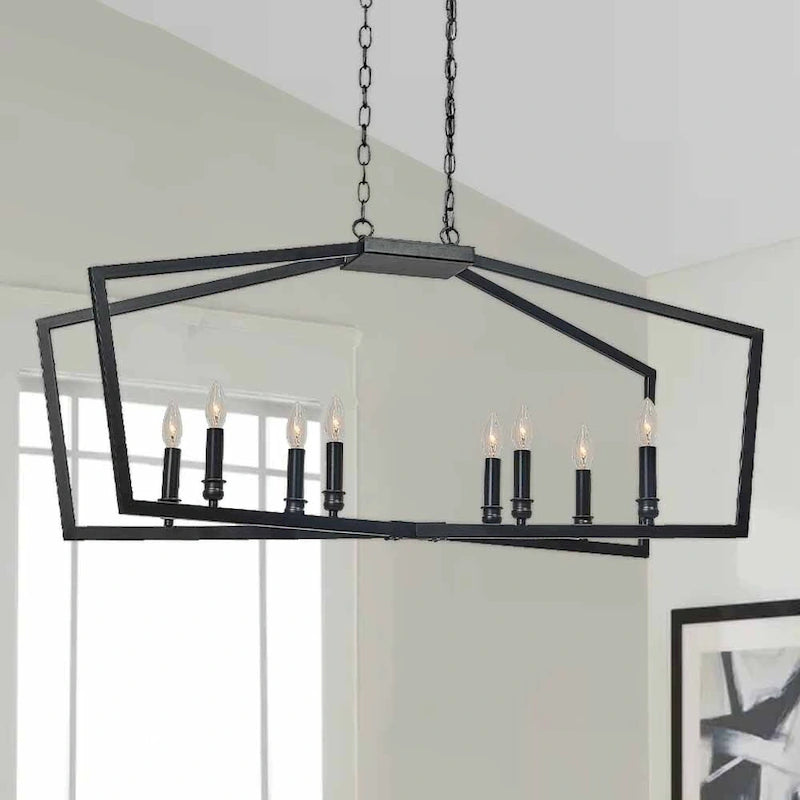 42  Black 8 Light Linear Island Pendant