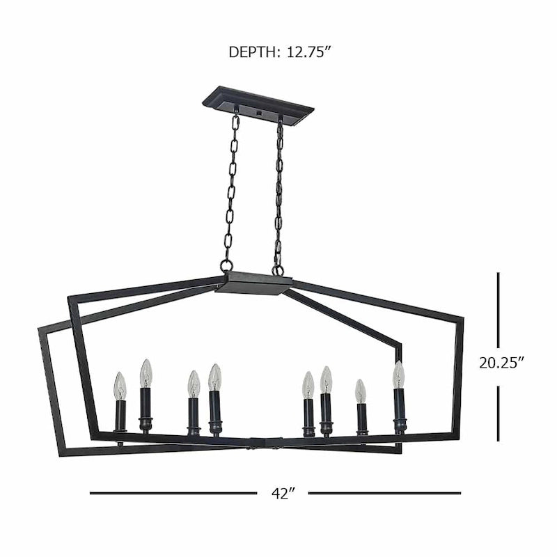42  Black 8 Light Linear Island Pendant