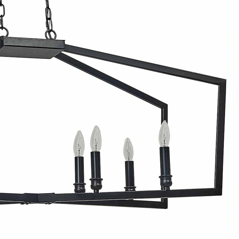 42  Black 8 Light Linear Island Pendant