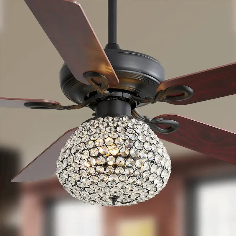 Ventilateur de plafond Crystal avec 3 vitesses de ventilation et 5 pales en contreplaqué