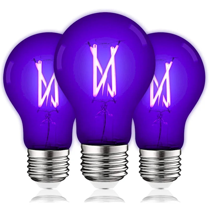 Luxrite A19 UV LED Black Light Bulb, 6W, Enclosed Fixture Rated, E26 Base - Halloween, Party, Body Paint, Poster 3-Pack