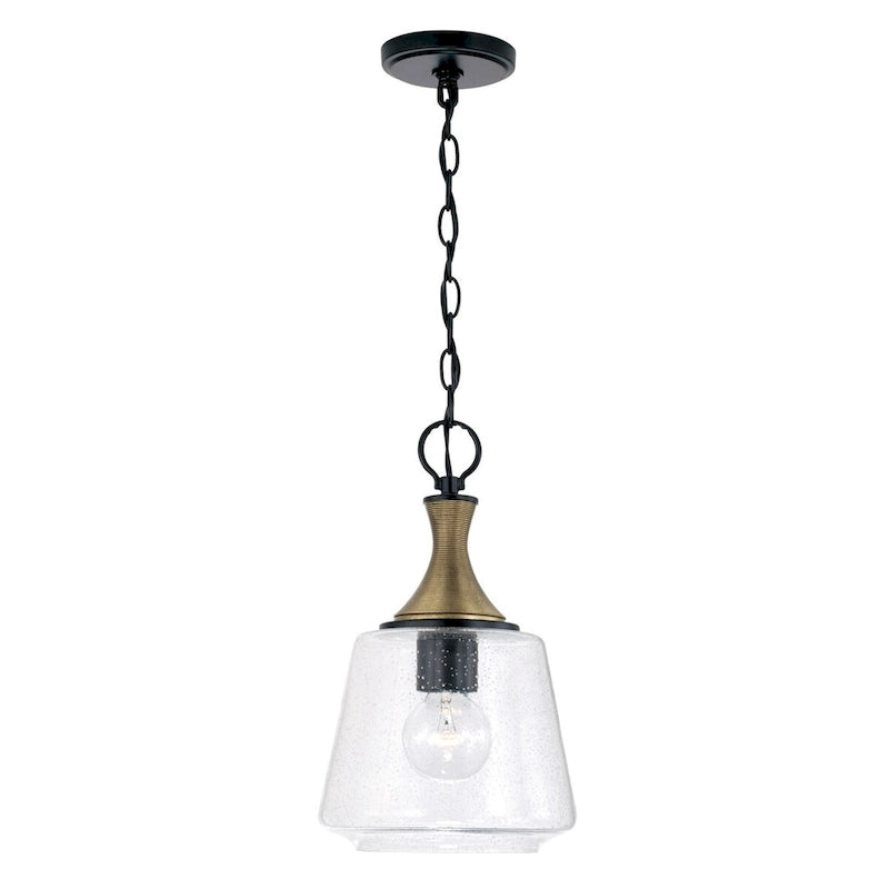 Amara 1-light Matte Black Pendant w/ Diamond Embossed Glass & Black Braided Cord
