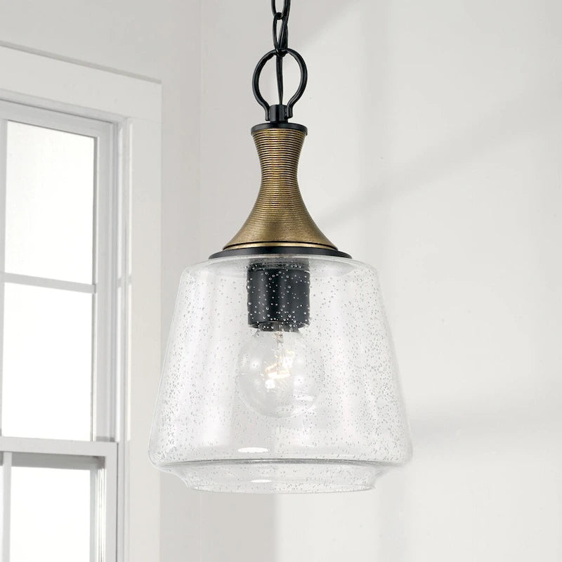 Amara 1-light Matte Black Pendant w/ Diamond Embossed Glass & Black Braided Cord