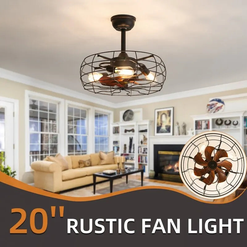 19 inch Cage Retro Remote Control Ceiling Fan with Lights