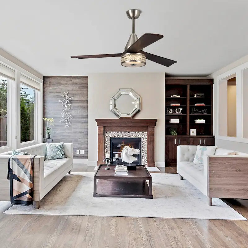 52  Walnut Wood 3-Blade Crystal LED Ceiling Fan with Remote