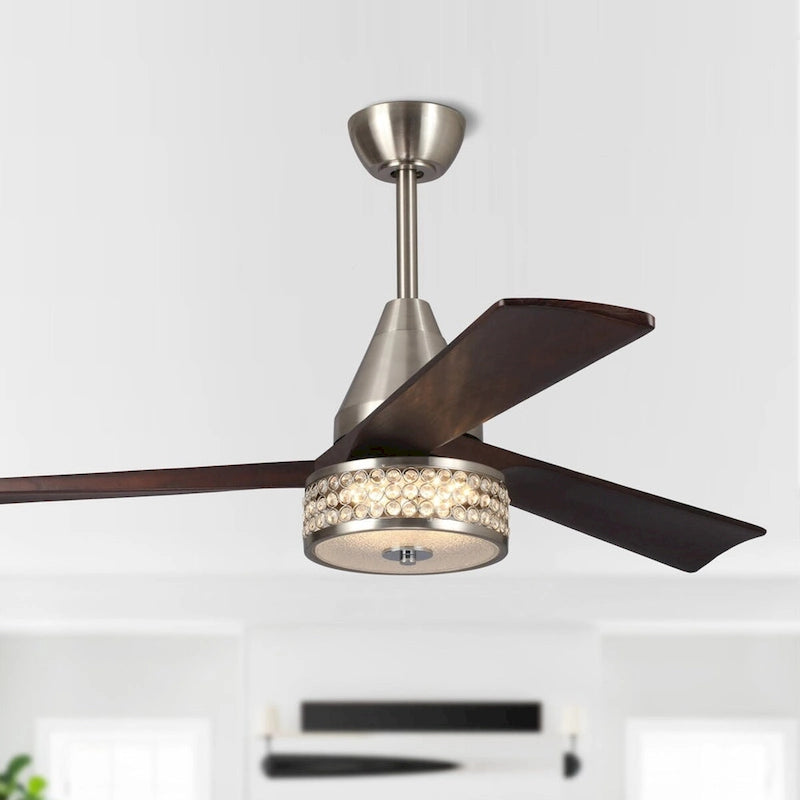 52  Walnut Wood 3-Blade Crystal LED Ceiling Fan with Remote