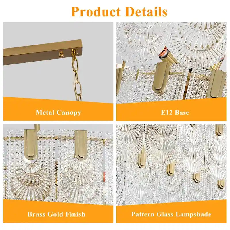 31.in. Gold Oval Crystal Chandelier, 8-Light Adjustable Hanging Pendant Light for Kitchen Island, Bulbs Included