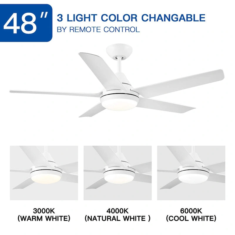 Ventilateur de plafond LED intégré de 48 pouces avec pales en ABS - 48,00 * 48,00 * 13,77