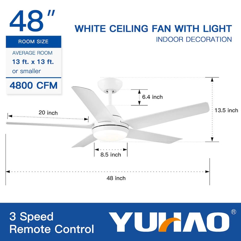 Ventilateur de plafond LED intégré de 48 pouces avec pales en ABS - 48,00 * 48,00 * 13,77