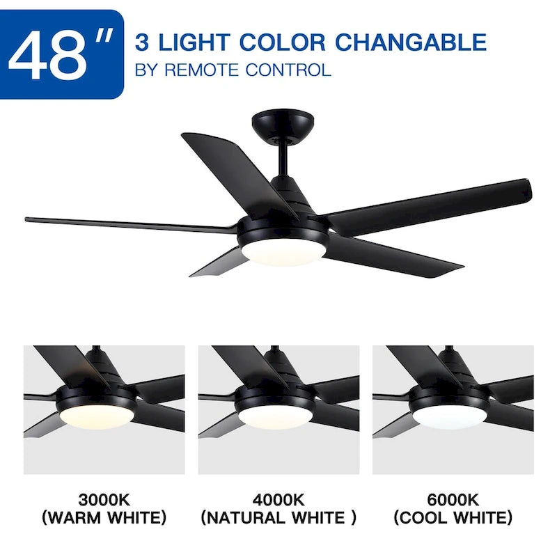 Ventilateur de plafond LED intégré de 48 pouces avec pales en ABS - 48,00 * 48,00 * 13,77