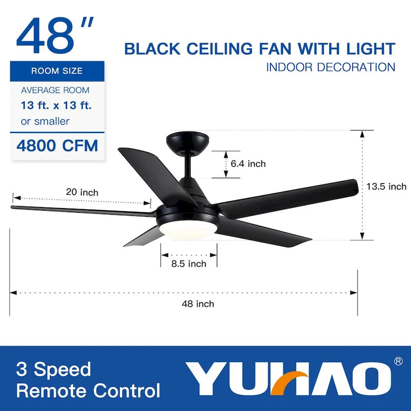 Ventilateur de plafond LED intégré de 48 pouces avec pales en ABS - 48,00 * 48,00 * 13,77