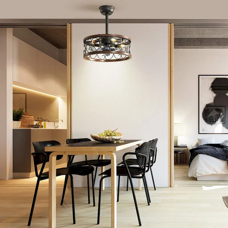 18inch Caged Ceiling Fan with Lights, Remote Control or APP(Bulbs included)