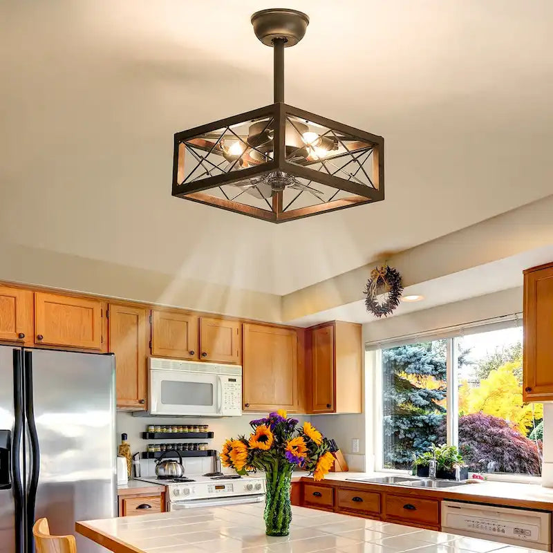 18inch Caged Ceiling Fan with Lights, Remote Control or APP(Bulbs included)