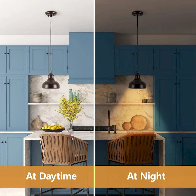 1-Light Black Hanging Pendant with Metal Dome Shaded